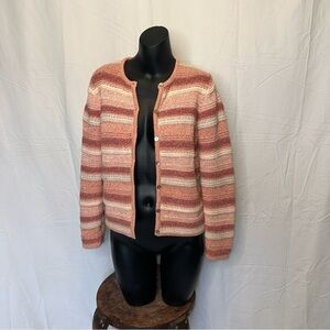 LL Bean Cardigan Size S Striped Button Up Knit Sweater Textured N17